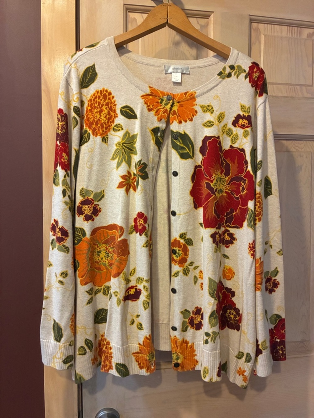 Christopher & Banks Cream Cardigan with Red & Orange Floral Print